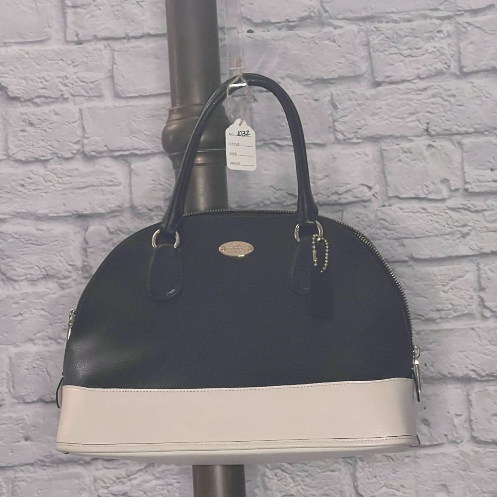 COACH Navy and White Satchel